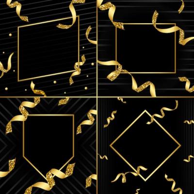 Blank Golden Emblem with Confetti Vector Set – Free Download