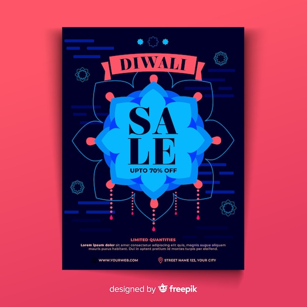 Lovely Diwali Sale Flyer Template with Flat Design – Free Download