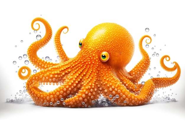 Bright Orange Octopus Isolated on White Background – Free to Download