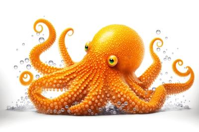 Bright Orange Octopus Isolated on White Background – Free to Download