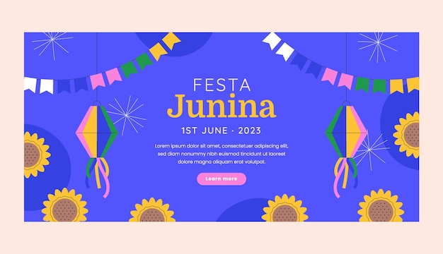 Flat Horizontal Banner Template for Brazilian Festas Juninas Celebrations – Free Download