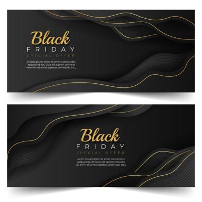 Realistic Wavy Black Friday Horizontal Banners Set – Free Download