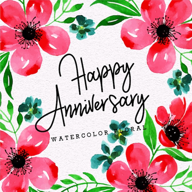 Happy Anniversary Background with Watercolor Floral Design – Free Stock Photo, Download Free