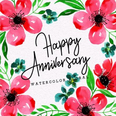 Happy Anniversary Background with Watercolor Floral Design – Free Stock Photo, Download Free