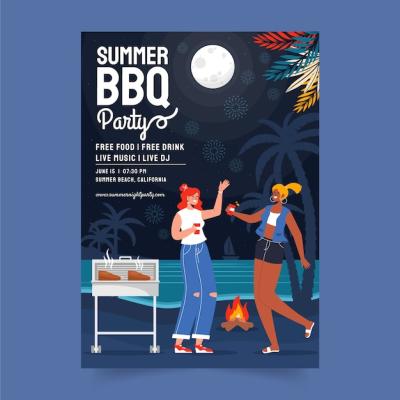 Flat Summer Barbecue Vertical Poster Template – Free Download