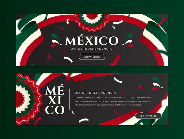Gradient Horizontal Banners for Mexico Independence Celebration – Free Download