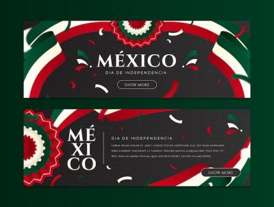 Gradient Horizontal Banners for Mexico Independence Celebration – Free Download