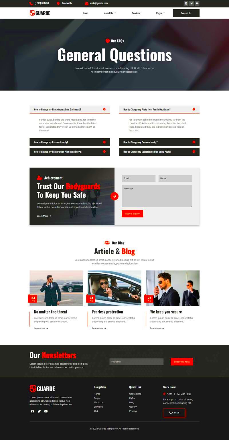 Guarde  Bodyguards  Security Agency Elementor Template Kit by Kitpro