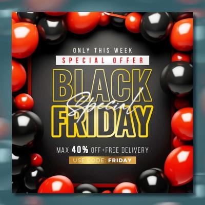 3D Gifts and Balloons Black Friday Sale Post Template – Free Stock Photo Download