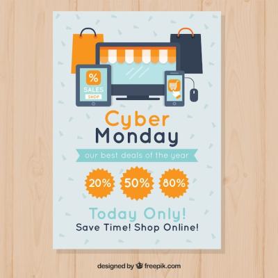 Flat Cyber Monday Poster Template Featuring Laptop Store – Free Download