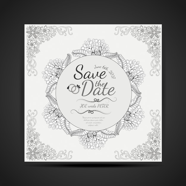 Hand Drawn Black and White Mandala Design Wedding Invitation Card – Free Download