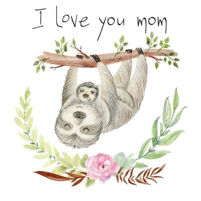 Watercolor Sloth Mom and Baby – Free Stock Photo, Download for Free