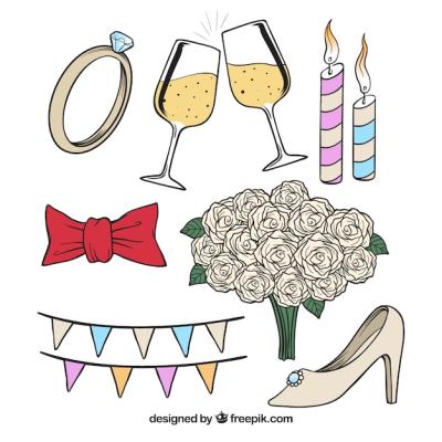 Hand-Drawn Decorative Wedding Objects – Free Download