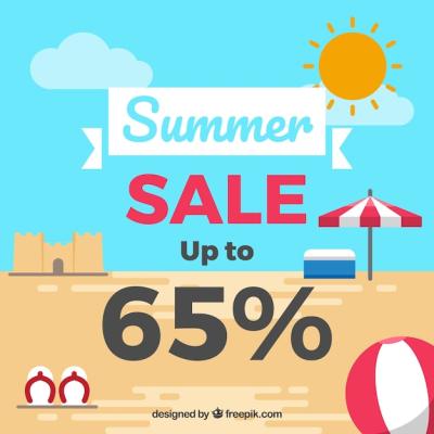 Summer Sale Background Featuring a Flat Design Beach â Free Download