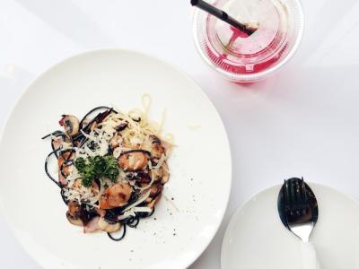 Top View Spaghetti Pasta with Tomatoes and Parsley on White Table – Free Download