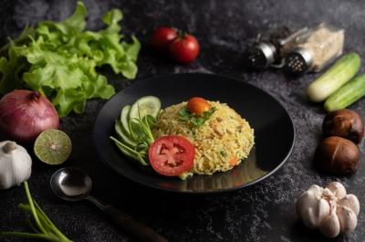 Fried Rice with Minced Pork, Tomato, Carrot, and Cucumber – Free Download