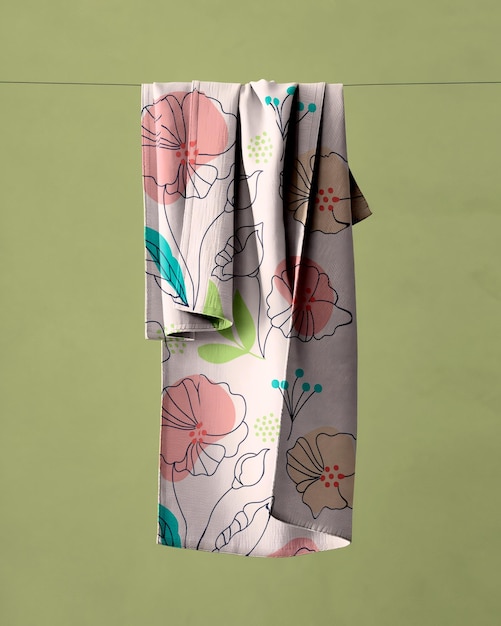 Bath Towel Mockup Hanging on Wire – Free Download
