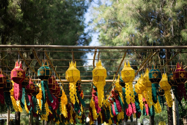 Vibrant Multi-Colored Flags Hanging Against Trees – Free Download
