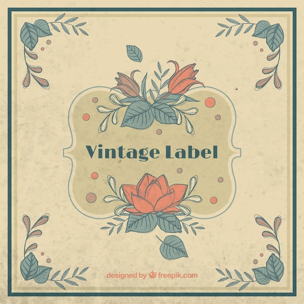 Vintage Hand Drawn Flowers and Leaves Label – Free Download