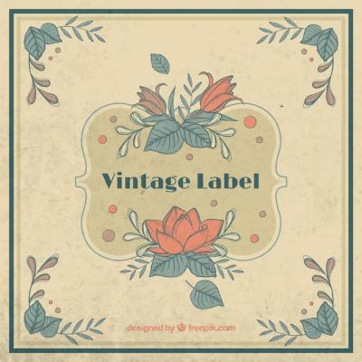 Vintage Hand Drawn Flowers and Leaves Label – Free Download