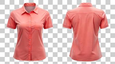 Coral Short Sleeve Shirt for Women – Front and Back View on White Background | Free Download