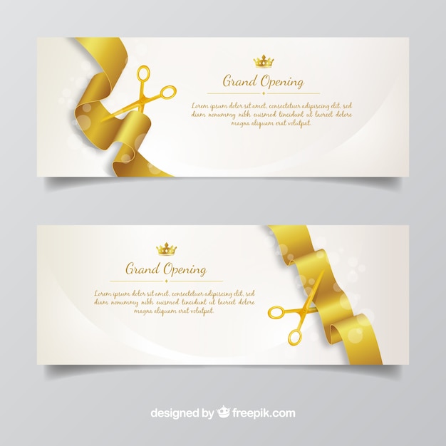 Inauguration Banners Featuring Golden Scissors and Ribbon – Free to Download