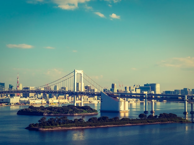 Stunning Tokyo Cityscape with Architectural Marvels and Rainbow Bridge – Free Download