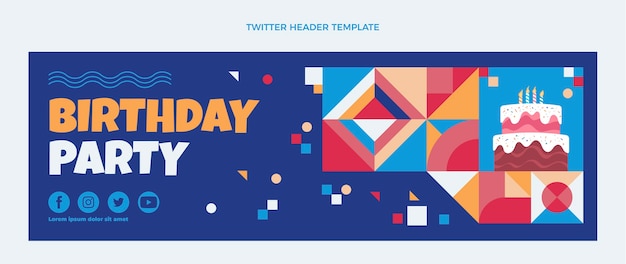 Flat Design Mosaic Birthday Twitter Header – Free Download