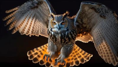 Brilliant Orange Eyes of the Owl: Captivating Nighttime Raptor – Free Stock Photo for Download