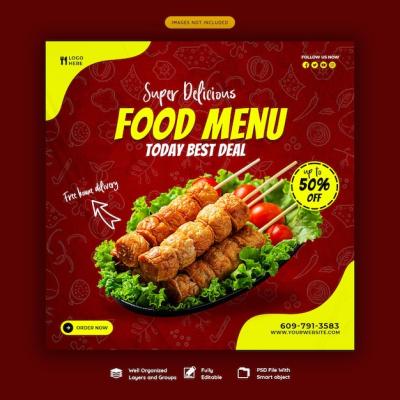 Food Menu and Restaurant Social Media Banner Template – Free Download