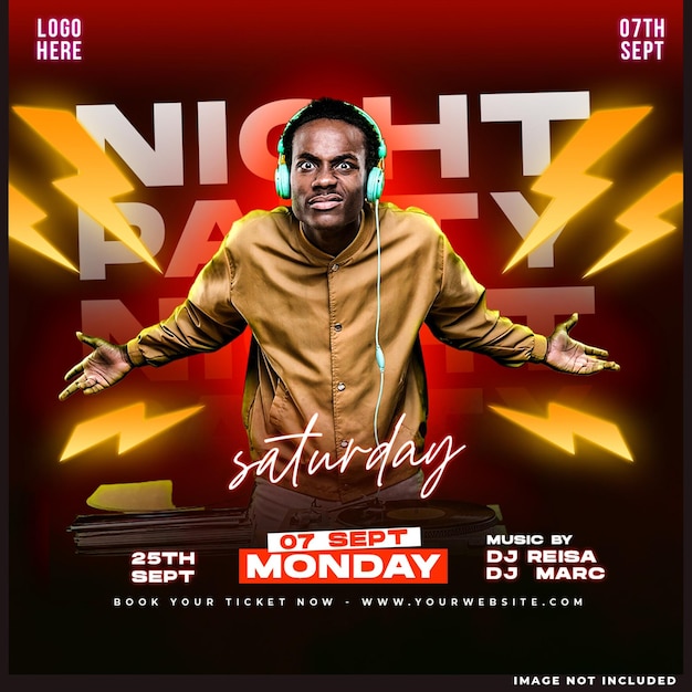 Night Club Music DJ Party Flyer Social Media Post Design for Free Download