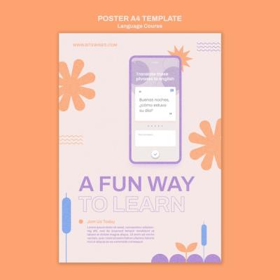 Floral Style Vertical Poster Template for Foreign Language Classes – Free Download