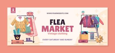 Flat Social Media Cover Template for Second-Hand Flea Market Event – Free Download