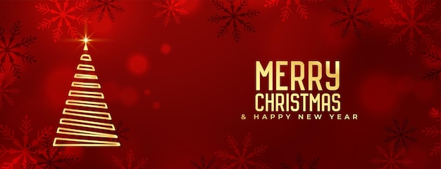 Abstract Christmas Tree on Festive Red Banner with Snowflake – Free Download