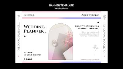 Wedding Planner Horizontal Banner Template in Gradient Pastel Colors – Free Download