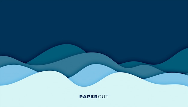 Blue Water Wave Background in Papercut Style – Free Download