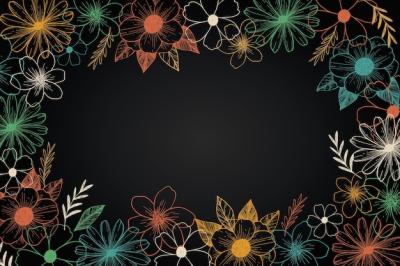 Hand Drawn Flowers on Blackboard – Free Download