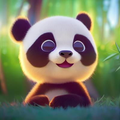 Cute Baby Panda Bear with Big Eyes 3D Rendering Cartoon Illustration – Free Download