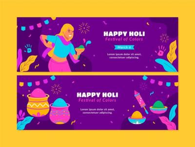 Flat Holi Festival Horizontal Banners Set – Free Download