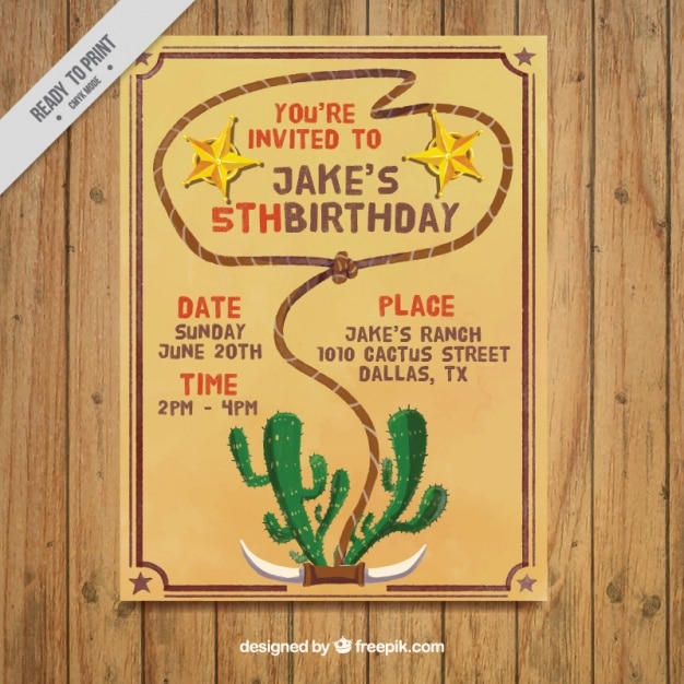 Rope and Cactus Birthday Invitation Design – Free Download