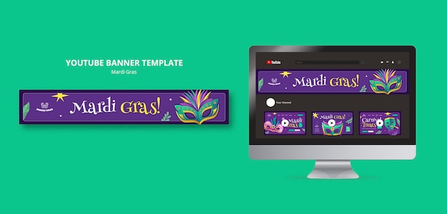 Mardi Gras Celebration YouTube Banner Template – Free Download