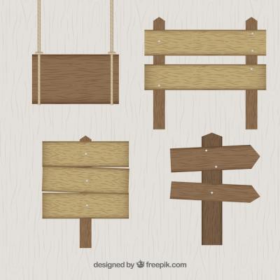 Flat Design Wooden Signs Set – Free Download