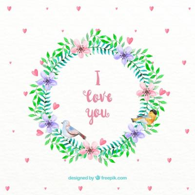 Watercolor Floral Wreath with Hearts Background – Free Download