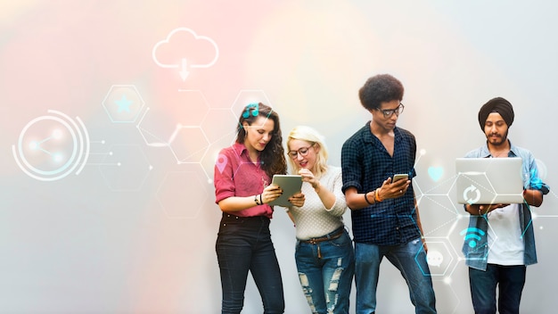 Diverse Friends Engaging with Digital Devices – Free Stock Photo for Download