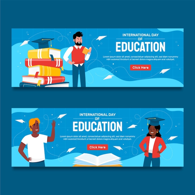Flat Horizontal Banners for International Day of Education – Free Download