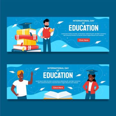 Flat Horizontal Banners for International Day of Education – Free Download