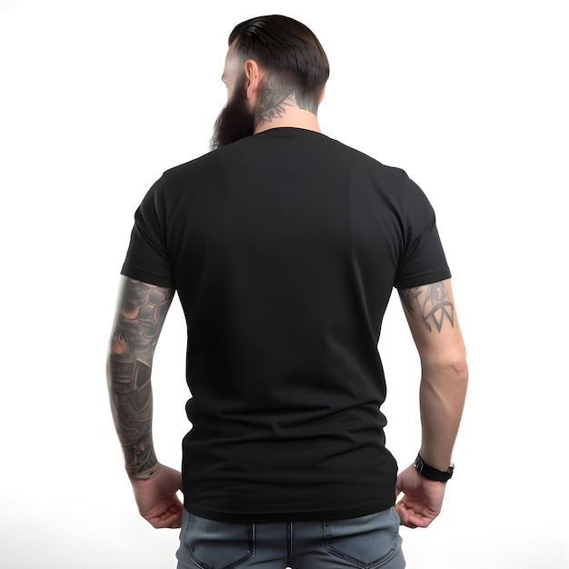 Tattooed Man in Black T-Shirt on White Background – Free Download