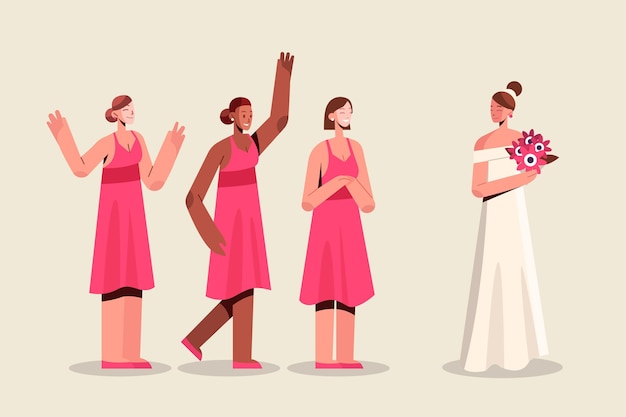 Bridesmaids in Cute Dresses Vector Template – Free Download