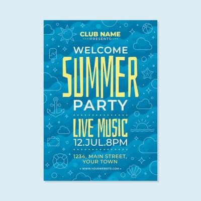 Flat Design Summer Party Poster Template – Free Download