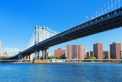 Manhattan Bridge and Skyscraper Skyline in New York City – Free Download